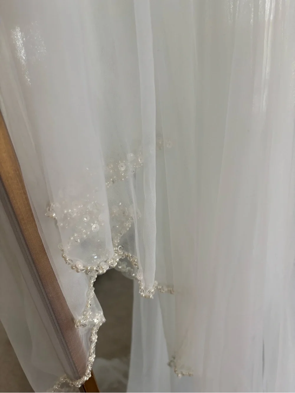 Pearl beaded wedding veil with blusher
